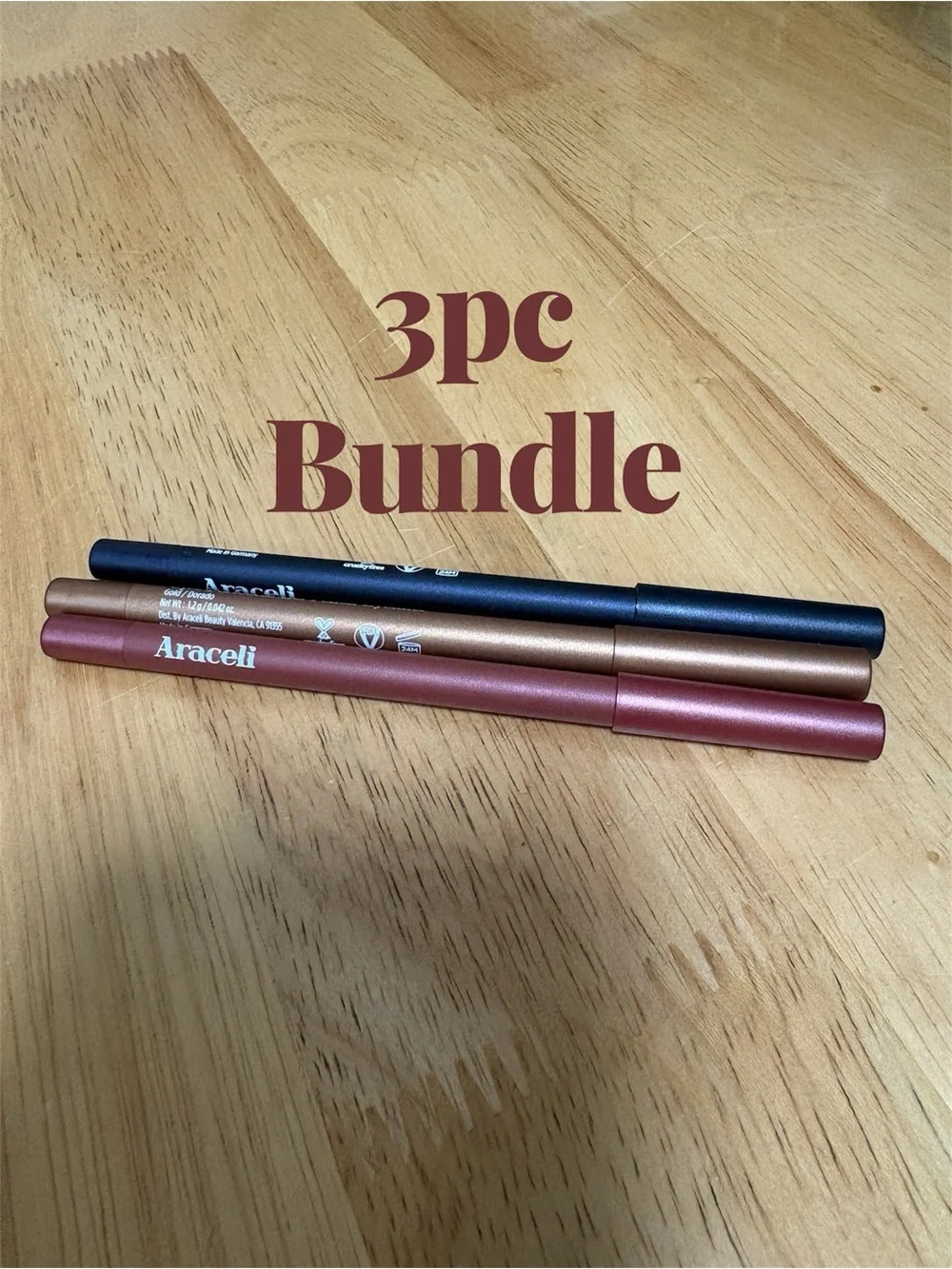 Araceli Gel Pencil Eyeliner ~ Bundle of 3, SANGRIA, NAVY, GOLD, 3x0.042oz, NWOB